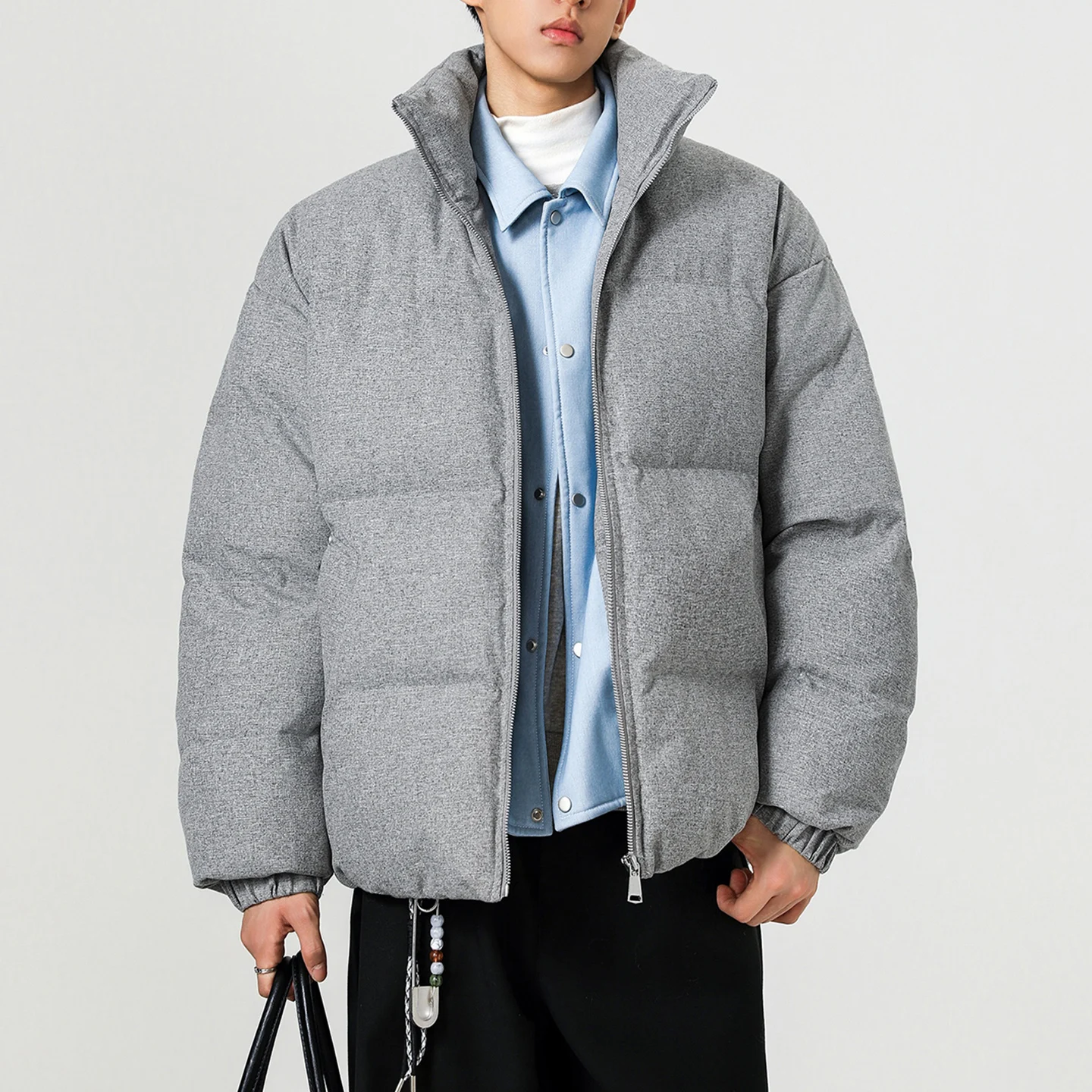 Men's Faux Two-Layer Cotton Jacket, Shirt Collar Design, Youth Style Thickened Warm, Winter Coat Gray Black Khaki​