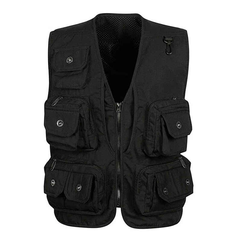 Spring and Autumn Simple Pure Color Workwear Photography Outdoor Maintenance Fishing Button Multi Pocket Vest for Men