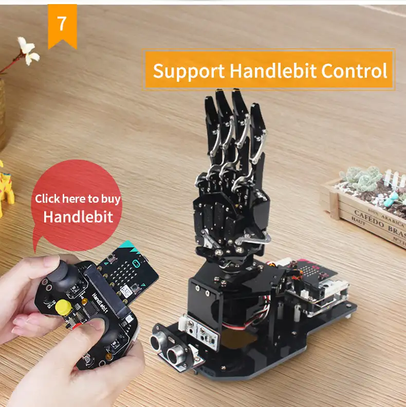 Micro:bit mano mecánica biónica, Robot humanoide de dedo 5 Dof, Kit educativo de mano para pitón programable, Robot de arranque