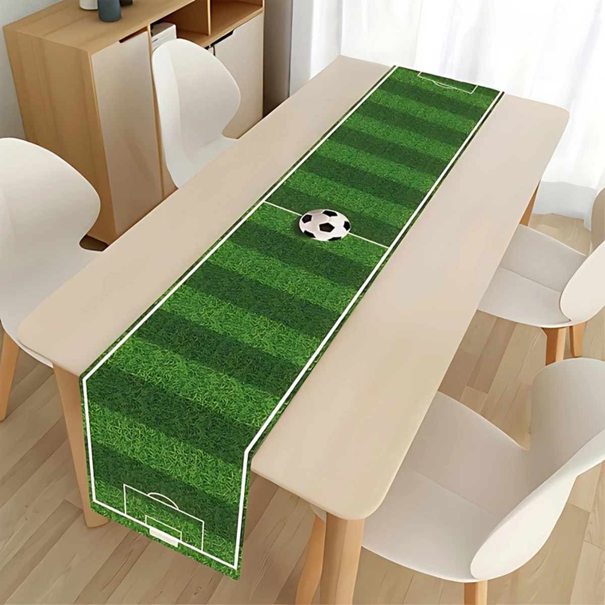 1 Stück Fußball-Tischläufer, Dekoration für den Spieltag, Tischdecke aus Polyester für Fußball-Themen-Geburtstagsfeiern und Fußball-Match-Dekorationen – Detail 6