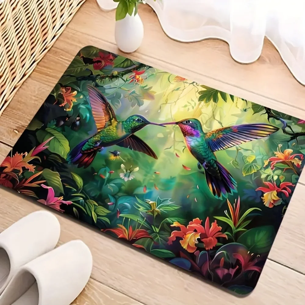 Spring Hummingbird Tropical Design Floor Mat Non-Slip Dirt-Proof Entrance Bathroom Kitchen Home Decor Carpet