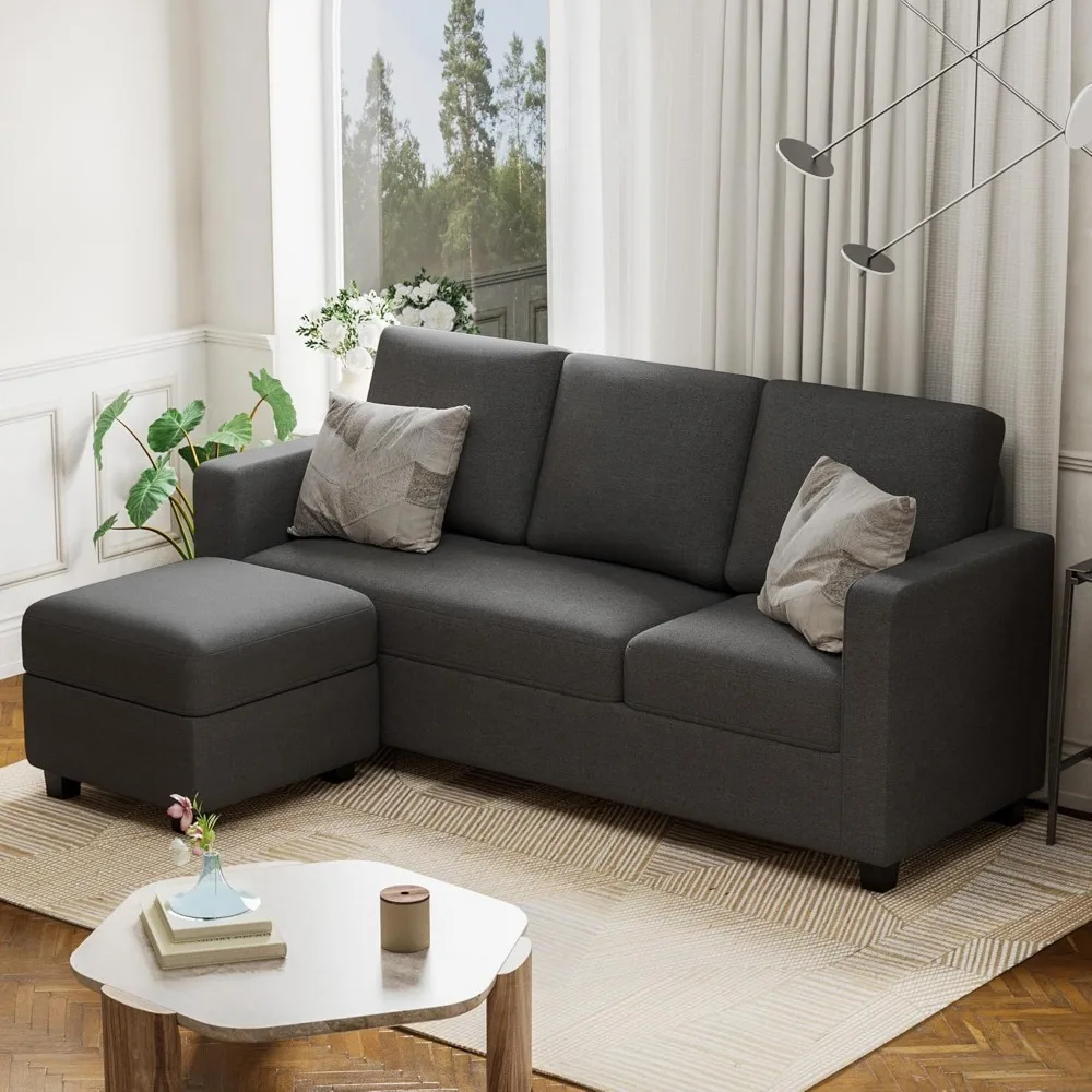 

Sofa, Sectional Couch with Reversible Chaise, Fabric Small Sofa for Living Room, Dark Grey, 64.2x42.5x16.9 inches, 660lbs Weigh