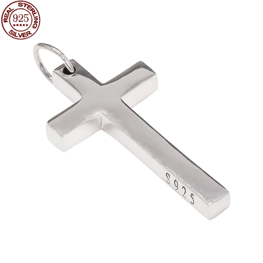 Real Solid 925 Sterling Silver Cross Pendant For Men And Women Smooth High Polishing Simple Design Jesus Christ Jewelry