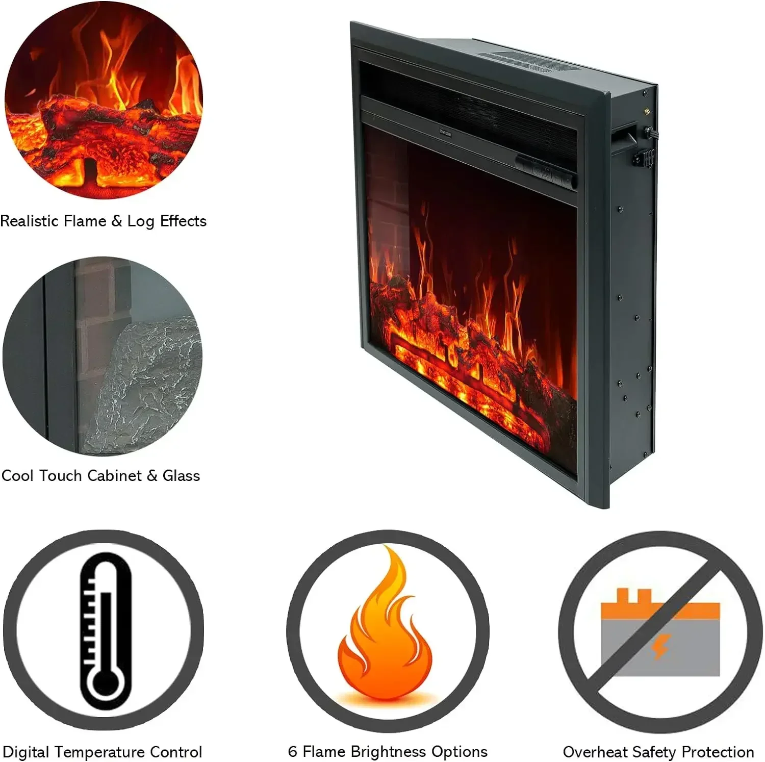 C-Hopetree-Portable  Fireplace Insert, Freestanding Heater with Remote and Thermostat, 28 Inch Wide