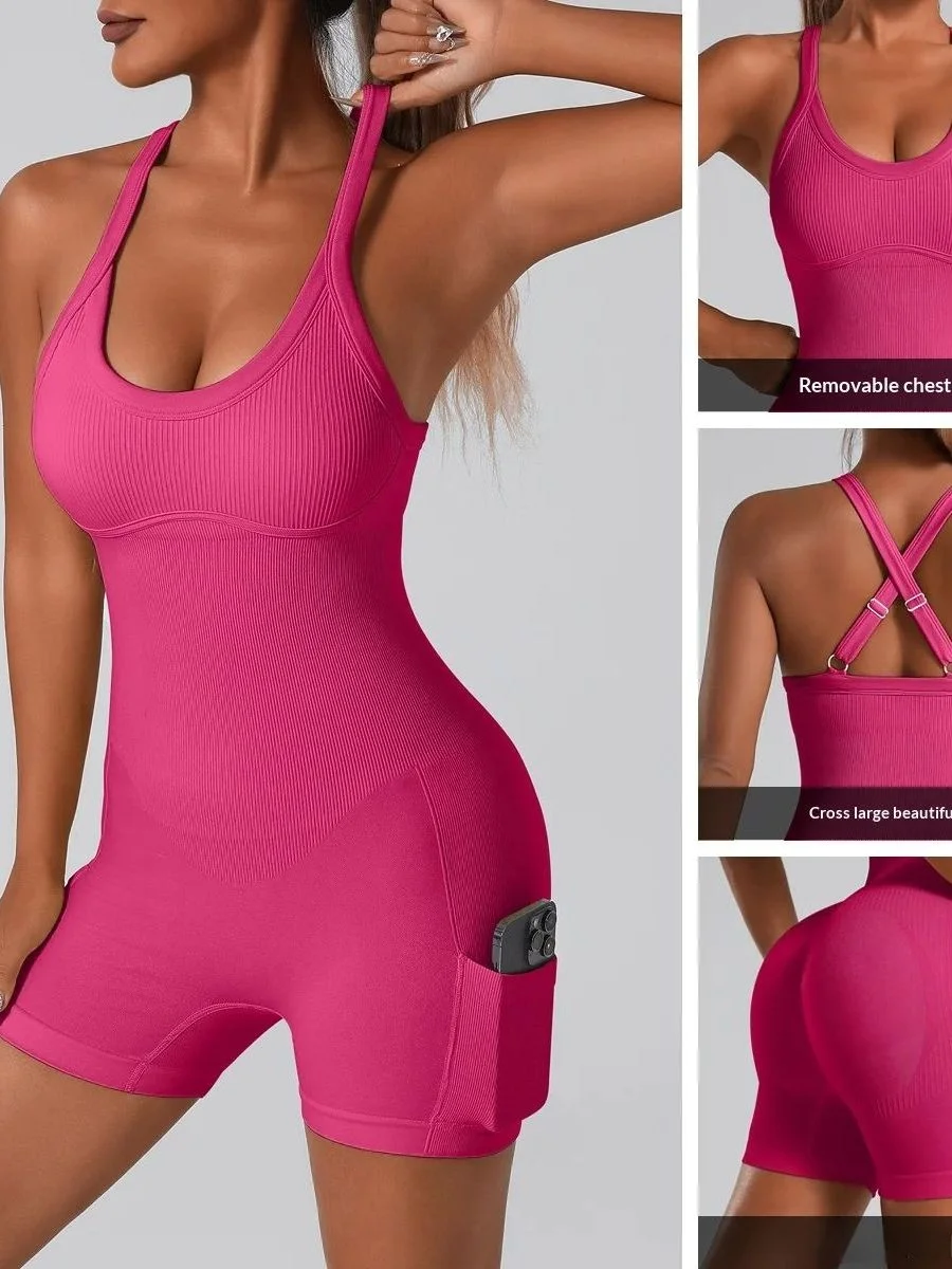 

Женский облегающий комбинезон Sl Fitn: удобный цельный костюм для спортзала с коротким рукавом, средней посадкой на талии, из полиэфирного волокна