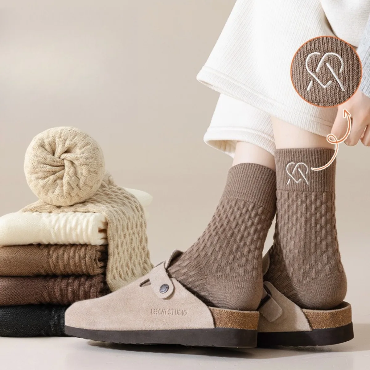 1/5/10Pairs Women Maillard Tone Cable Twisted Knit Slouch Crew Socks Japanese Style Thermal Warm Versatile Daily Socks Wholesale