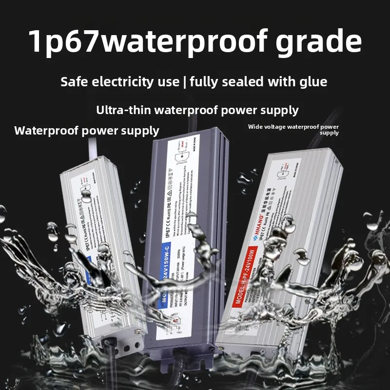 IP67 Waterproof Power Supply Fully Sealed Glue Filled Wide Voltage 12V 24V DC Output Ultra Thin LED Driver for Outdoor Engin