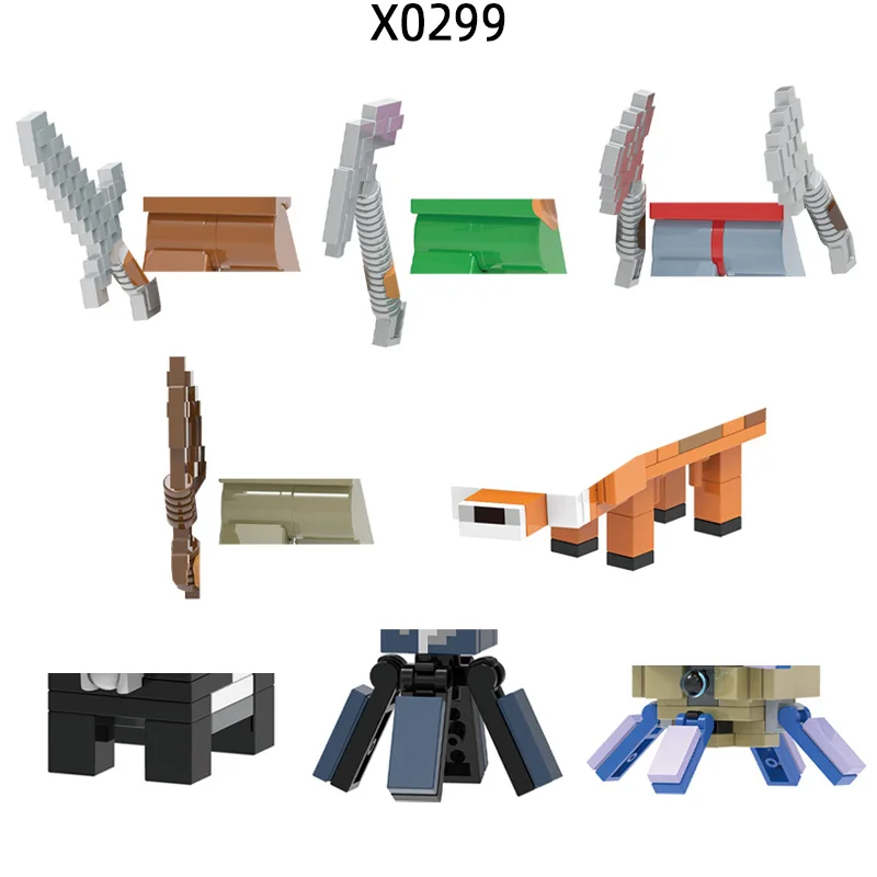 The Action Figures Pick Axe Archer Weapons Pants Hair Parts Model Blocks MOC Bricks Set Gifts Toys For Children X0299