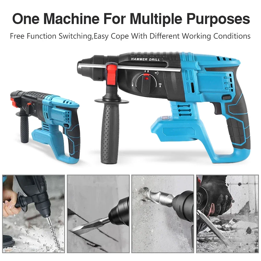 Brushless Rotary Hammer Drill Cordless Electric Hammer 18V Multifunctional Impact Electric Power Tools for Makita Battery