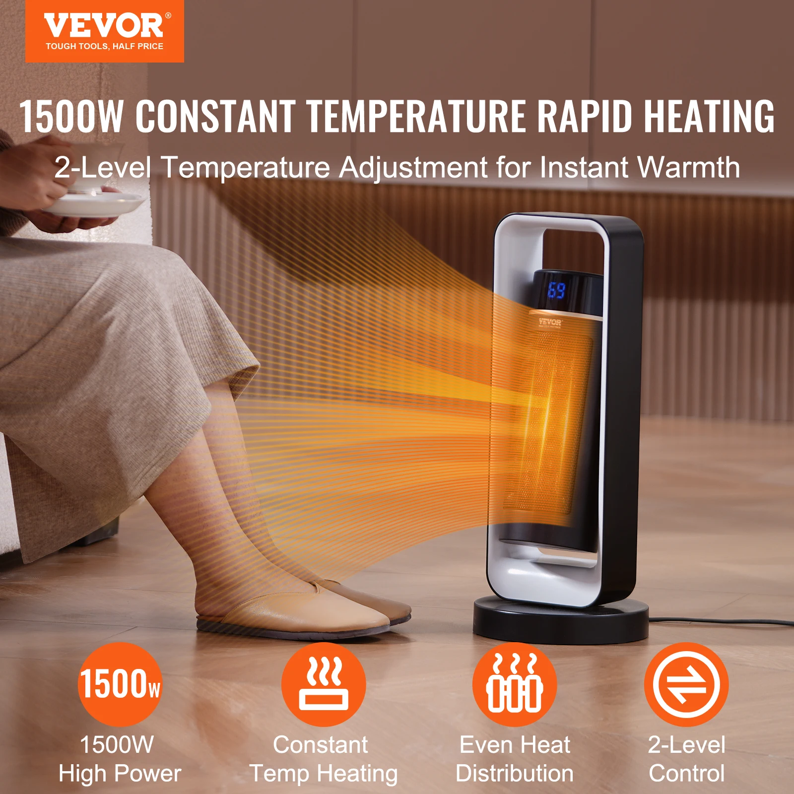 SucceBuy Electric Space Heater with Thermostat Remote Control  Adjustable Quiet Ceramic Shutdown Overheat Protection for Office