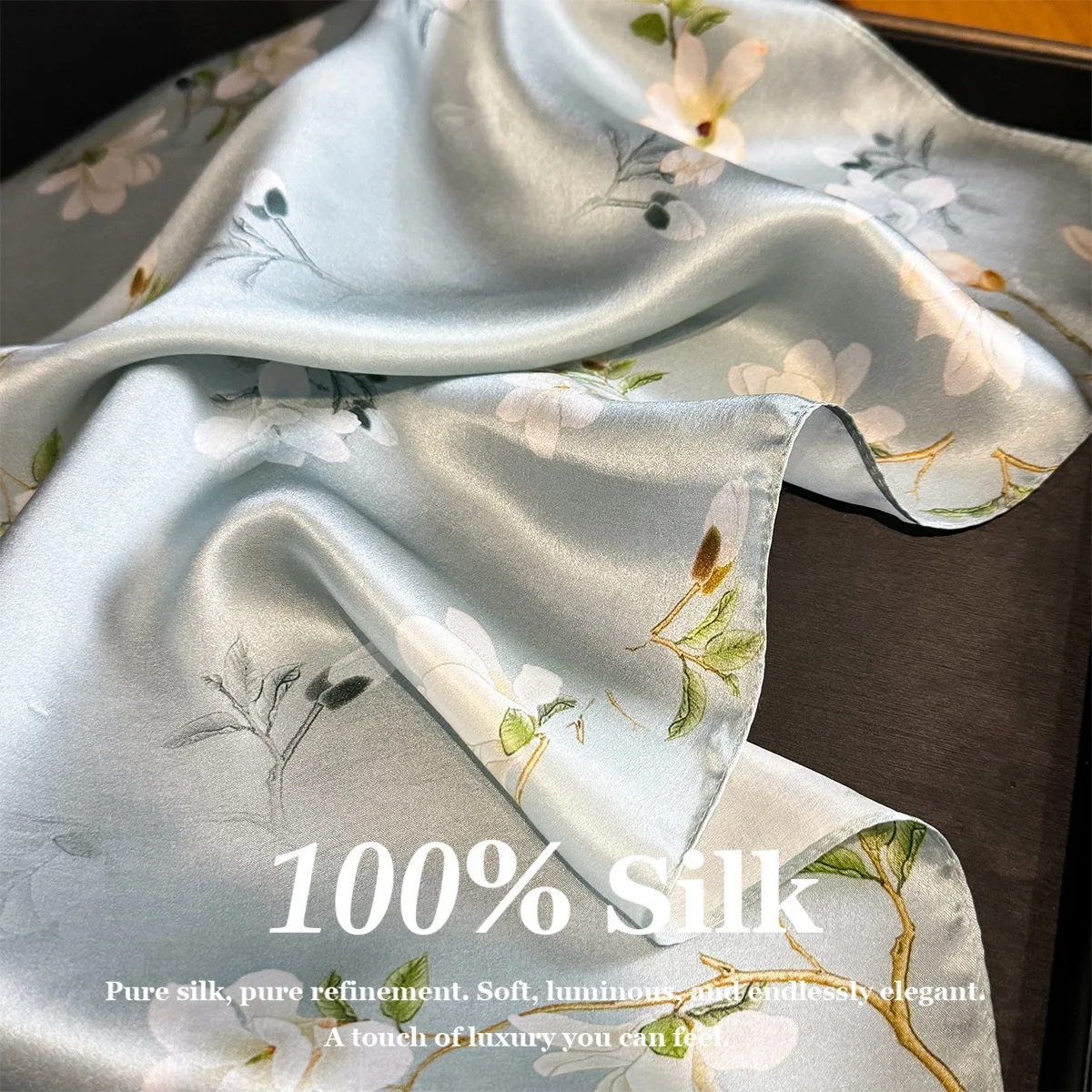 Damen 100% Reiner Seidenschal mit Druckdesign Quadratische Schals Halstuch Foulard Bandana Haarband Halstuch Taschenband Foulard Turban