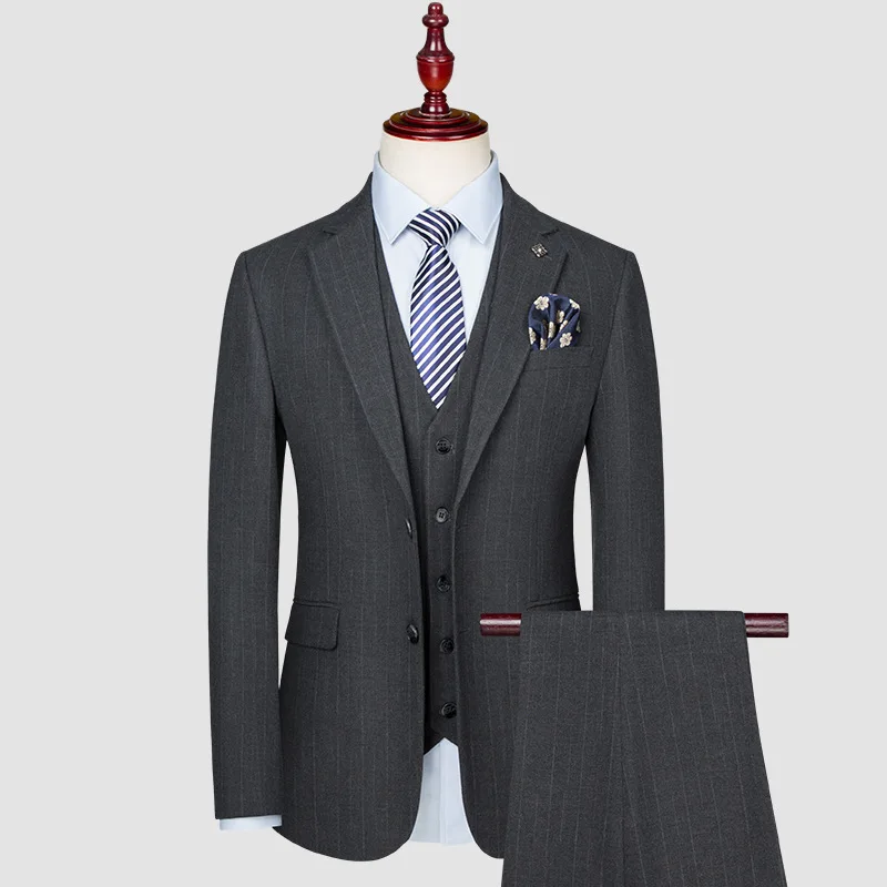 

Мужской костюм KIDWHXR: модный полосатый однотонный комплект из 3 предметов, однобортный, с длинным рукавом, для деловых встреч