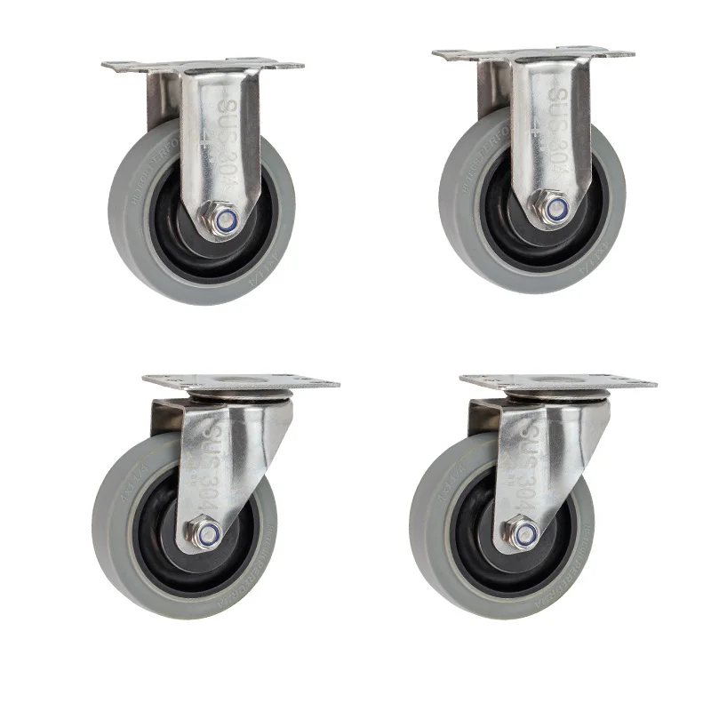 4pcs 3inch medium304 stainless steel ESD anti-static/conductive TPR caster mute swivel brake silent wheel Industrial casters