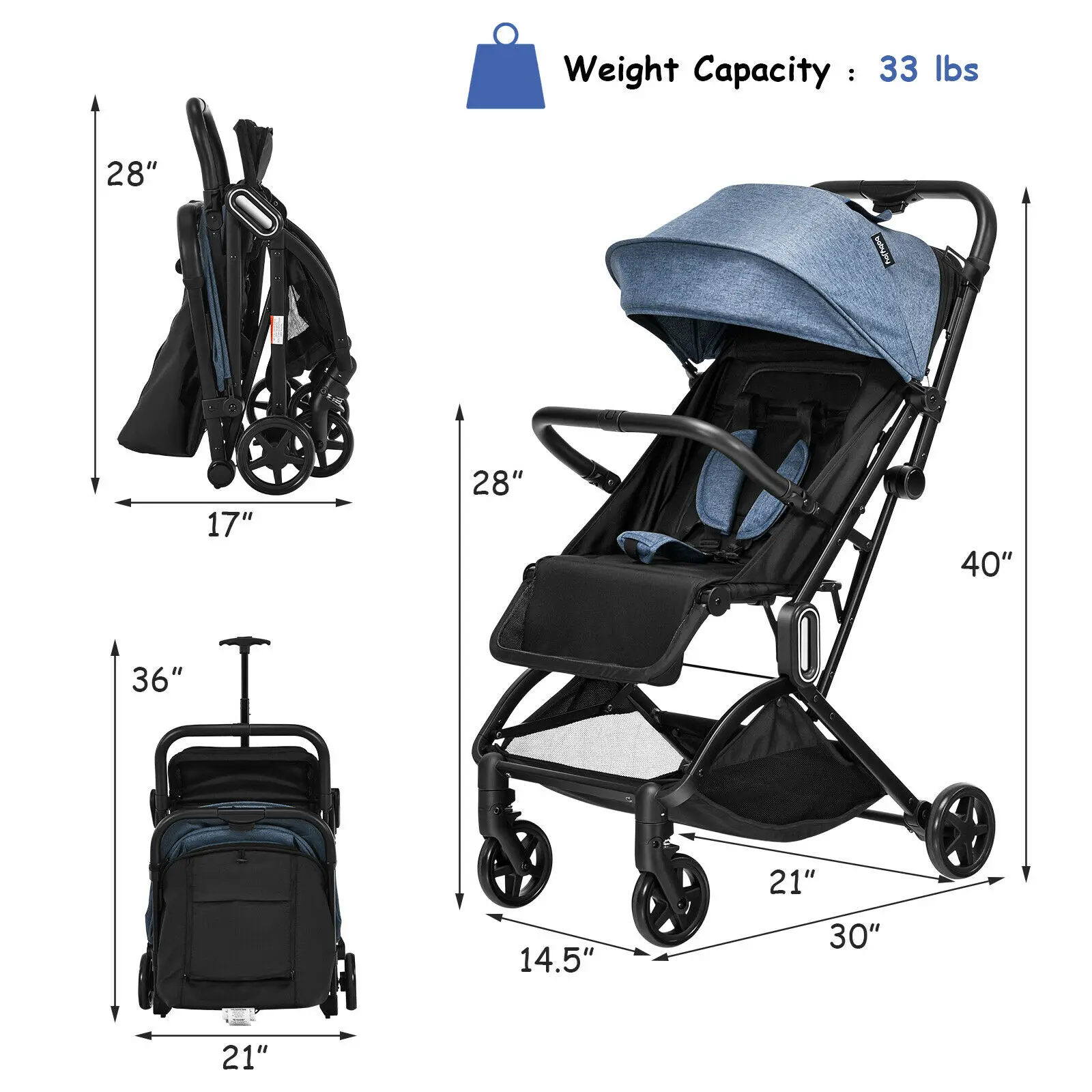 Babyjoy leve carrinho de bebê dobrável viagem para avião cinza bc10002gr