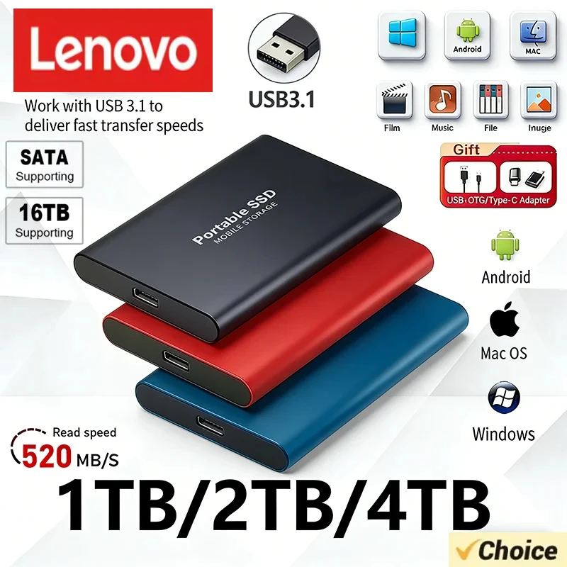 

Внешний высокоскоростной жесткий диск Lenovo 500 ГБ, 2 ТБ, 4 ТБ, 8 ТБ, 16 ТБ, USB 3.1, SSD 2,5 дюйма, портативный, для ноутбуков и PS4