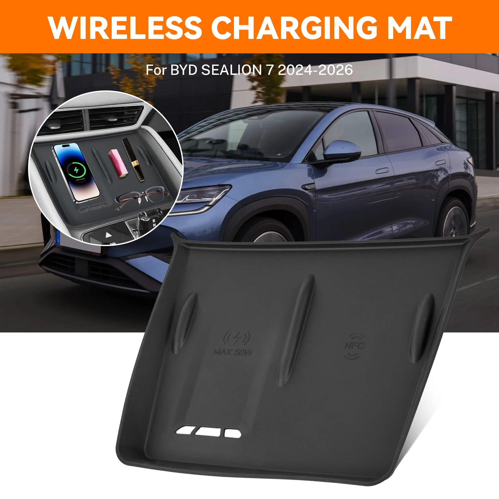 

Car Central Console Tray Protective Pad Wireless Charging Mat Pallet Accessories For BYD Sealion 7 Seal 07 EV 2024 2025 2026