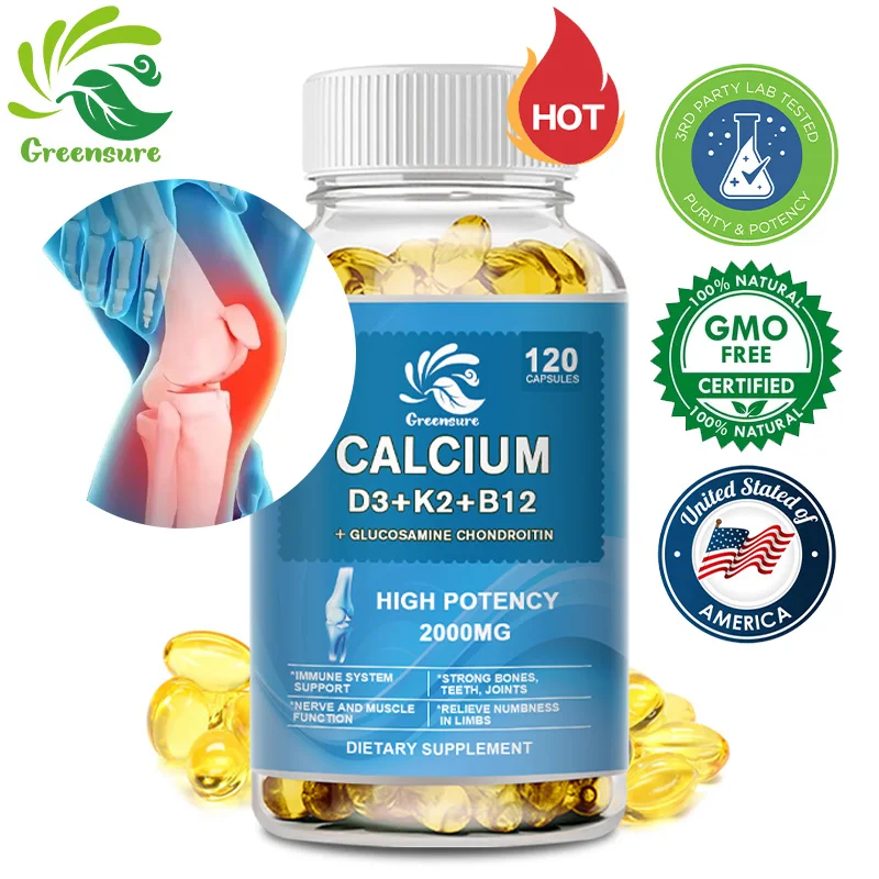 

Calcium Vitamin D3 Plus with B12, K2 - High Potency Food Based Immune - Support Bone Health & Mood Balance Supplement - Non-GMO
