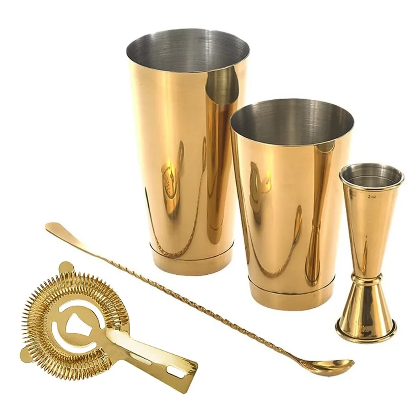 Custom Color Portable Bar Mixology Kit, 5Pcs Dual Size 600/750ml Boston Shaker Strainer Essential DIY Bartender Accessories