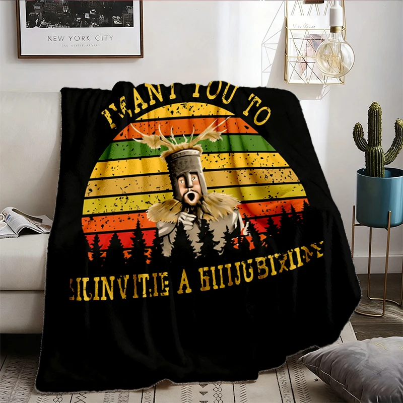 Monty Python King Arthur Shrubbery Flannel Throw, Retro Sunset Comedy Film Cozy Blanket