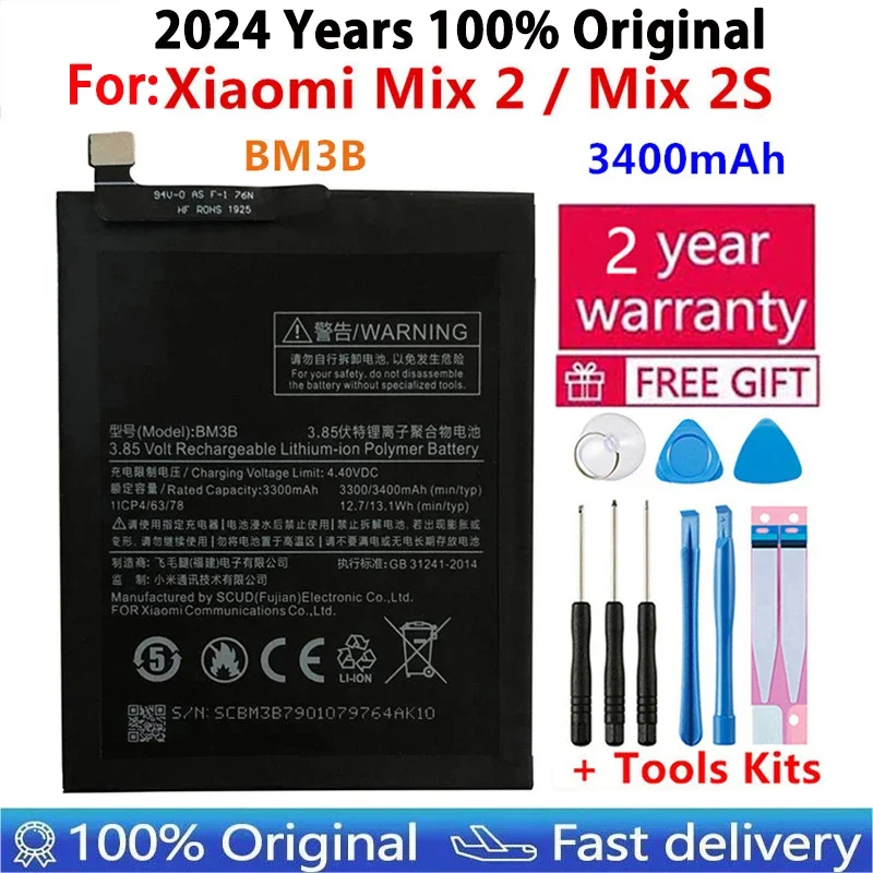 

2024 Years Original High Quality Battery BM3B For Xiaomi Mi Mix 2 Mix2 / Mix 2S Mix2S 3300mAh Mobile Phone Battery Fast Shipping