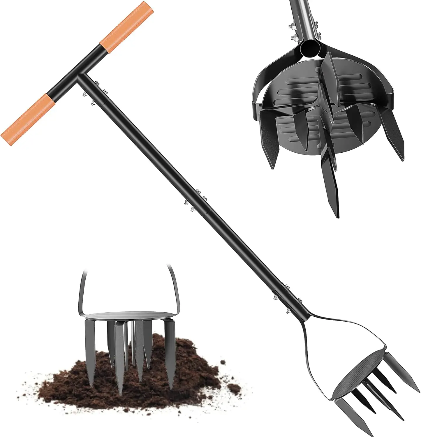 Gazonborenbeluchter 3-roestvrijstalen corerplugbeluchter Voorgemonteerd handmatig grasbeluchterhulpmiddel voor het verbeteren van de gazongezondheid