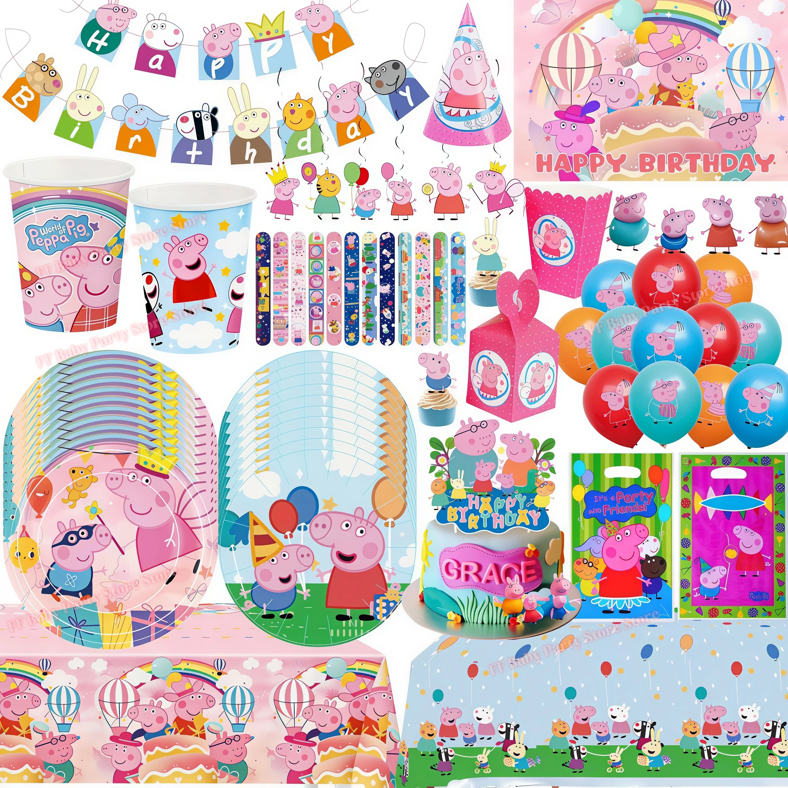 Décoration de fête d'anniversaire Peppa Pig, ballon George, gobelet, assiette, bannière, cadeau pour filles, accessoires de fête, fournitures pour baby shower