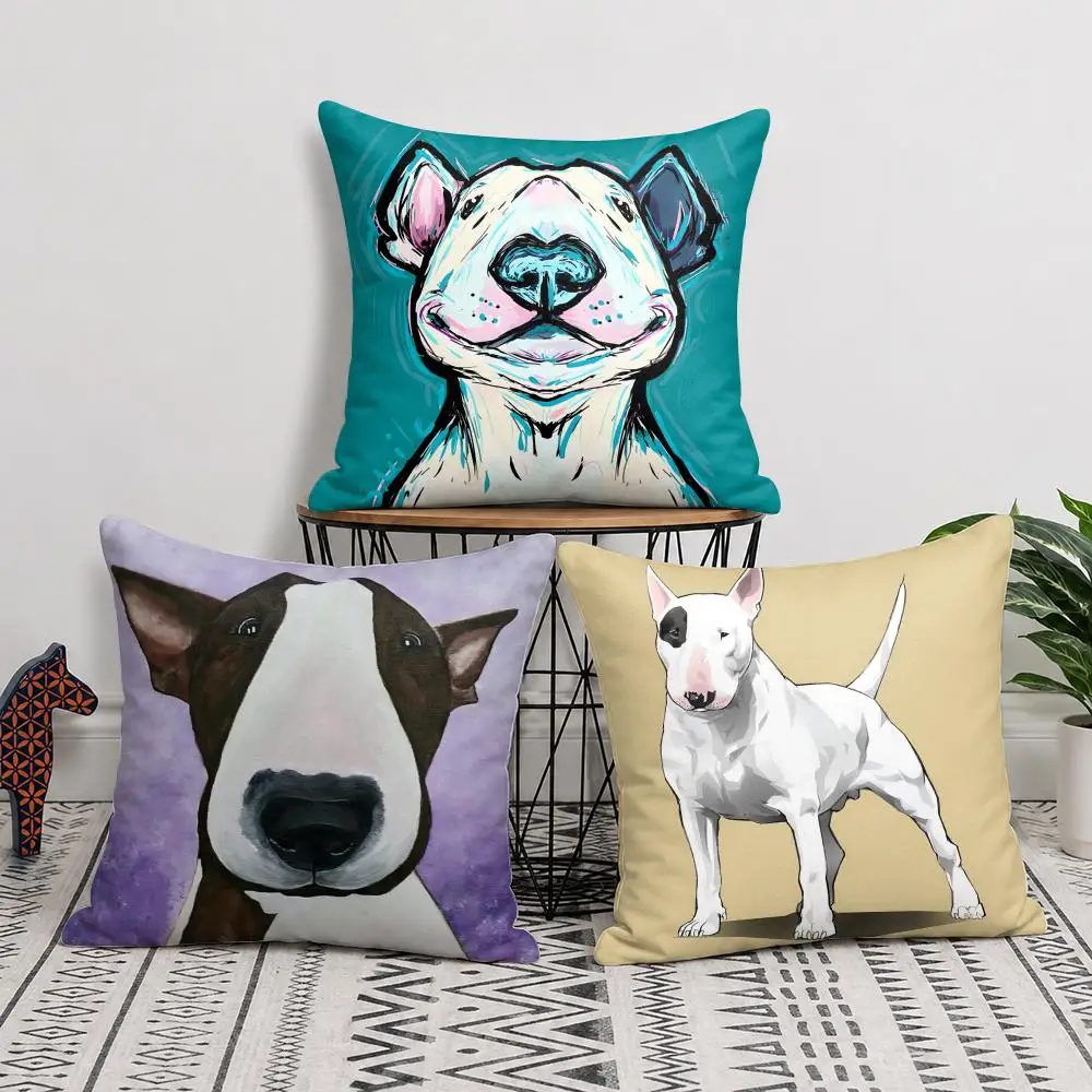 Bull Terrier Pack Cushion Cover Short Plush Soft Double-Sided Printing Pillow Case Cozy Sofa Bedroom Home Decor Gift
