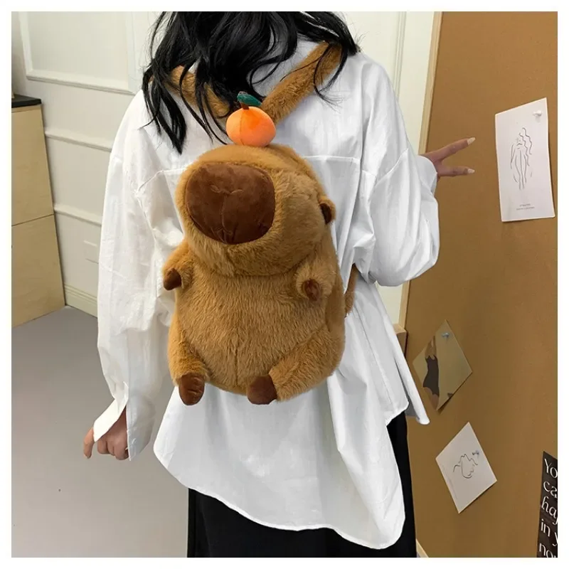 Capybara Plush Schoolbag Cartoon Fun Orange Capybara Doll Shoulder Bag Ugly Cute Doll Large Capacity Baby Doll Backpack New 2024