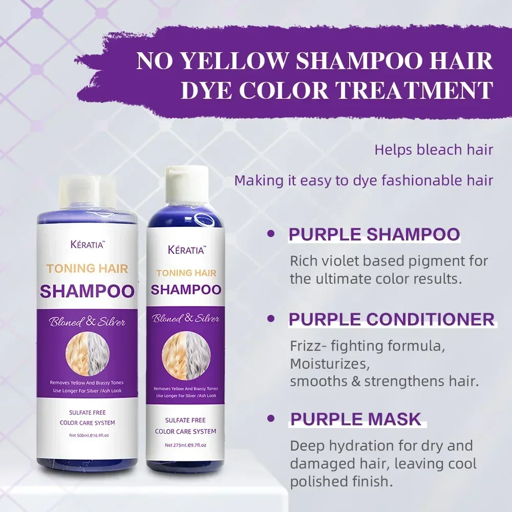 샴푸 Purple Shampoo Professional Yellow Removal Post Dyeing Care for Hair 500ml Шампунь Для Волос White Silver Fixed Color Shampoo