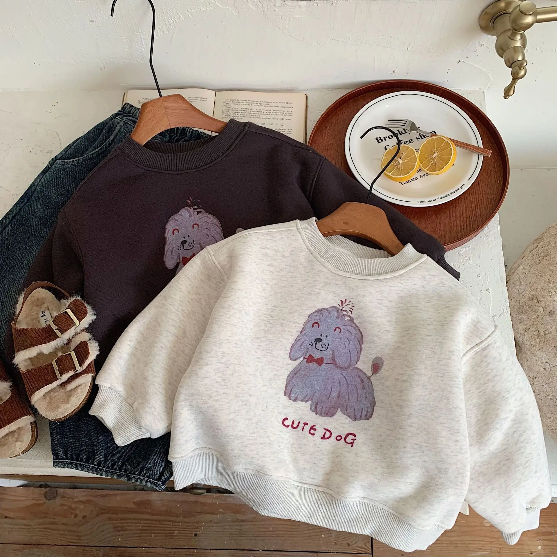 

Teenager Boys Sweatshirt 2025 Winter Dog Printed Toddler Kids Boys Thick Warm Pullovers Casual Junior 1-8Y Boys Plush Sweatshirt