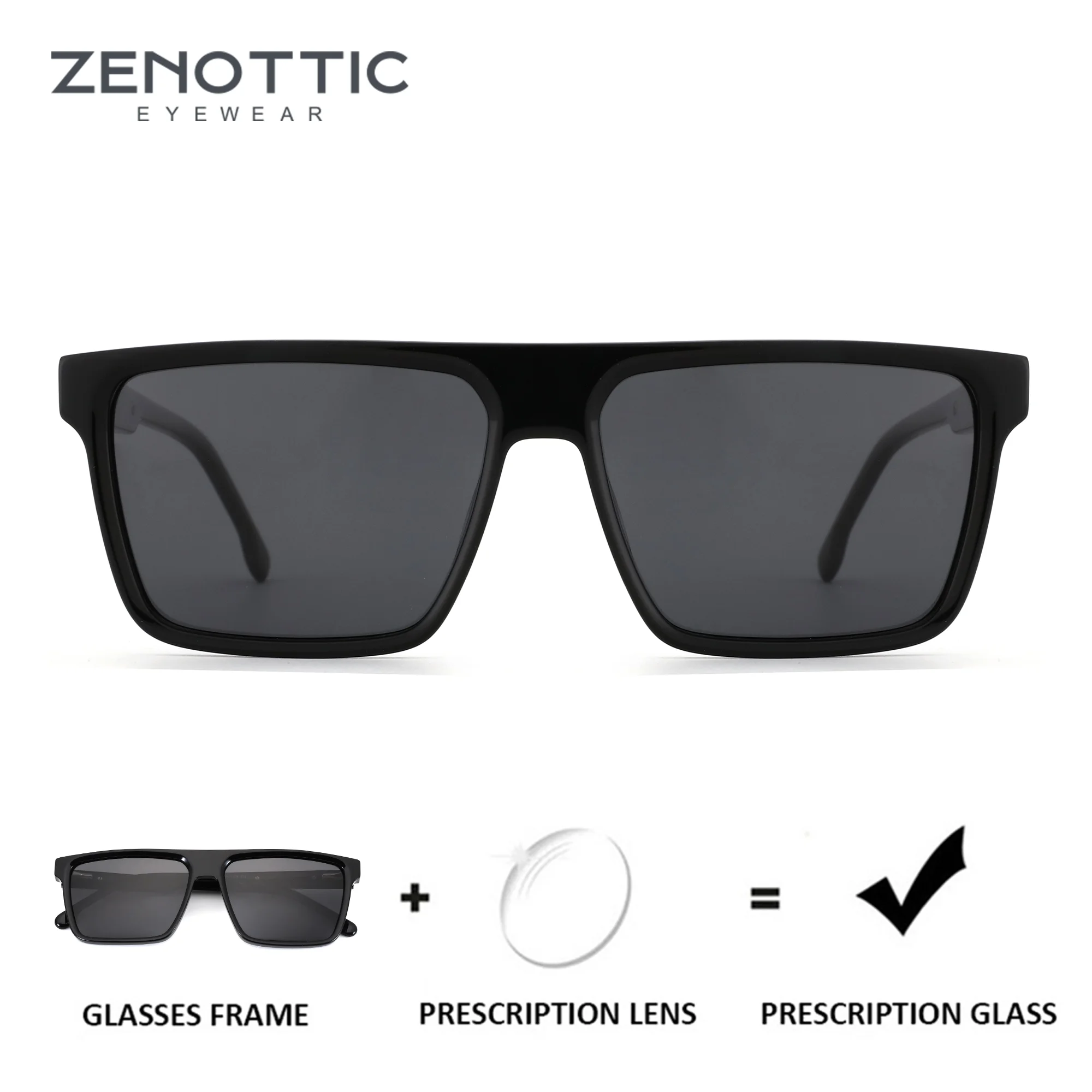 

ZENOTTIC (M Size) Acetate Rectangle Prescription Sunglasses For Men Myopia UV400 Polarized Optical Sun Glasses For Driving