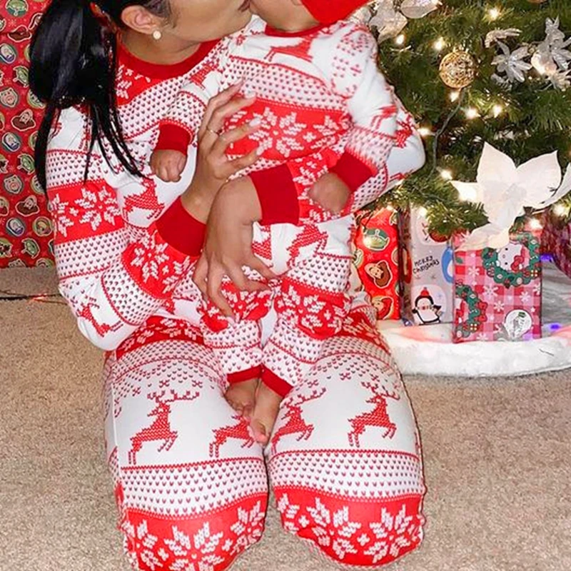 Winter Christmas Pajamas Family Set Mother Kids Dad Baby Matching Outfits Elk Print Soft Sleepwear Xmas Family Christmas Pajamas