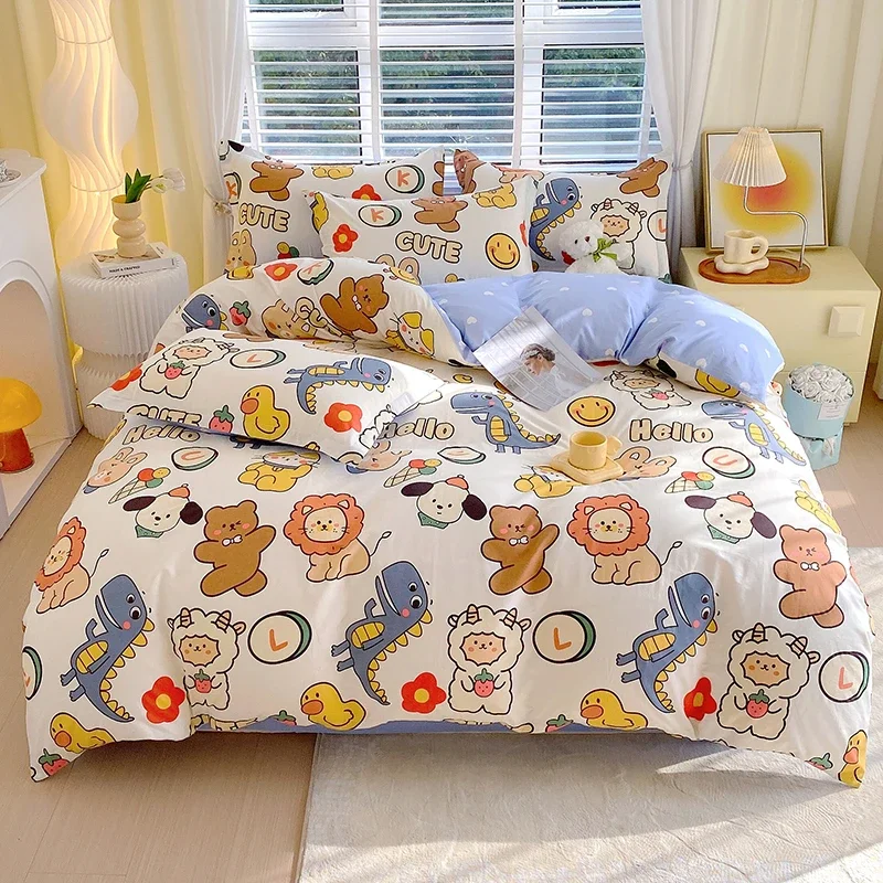 

3pcs Cartoon Animal Soft Cotton Duvet Cover Dinosaur Lion Children's Room Decorative Comforter Covers Student Dormitory Bedding