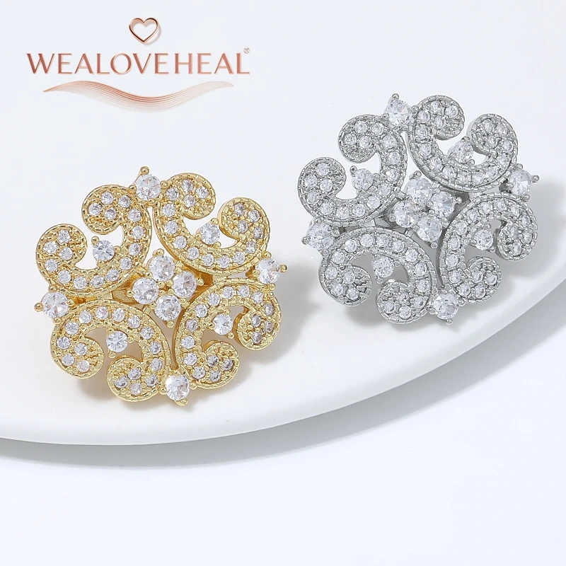 verschluss schmuck, schmuckherstellung zubehör, 18K Vergoldeter Messing-Doppelreihen-Blumen-Scroll-Perlenverschluss, Micro-Pavé-CZ-Blumencluster-Clip für DIY-Halsketten- und Armbandzubehör – Detail 18