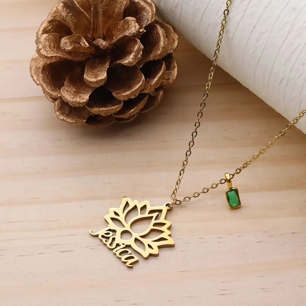 

Todorova Custom Name Stainless Steel Lotus Flower Pendant Necklace For Women Elegant Jewelry Gift for Her