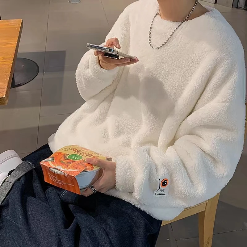 

Мужская толстовка из овечьего вельвета, повседневная, свободного кроя, теплая, для отдыха, с круглым вырезом, на весну, осень, зиму, модная брендовая одежда