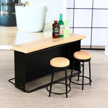 1 Set Miniatur Puppenhaus Bar Zähler Mini Wein Flasche Champagner Glas Halter Rack Spielen Küche Möbel Spielzeug Puppe Zubehör