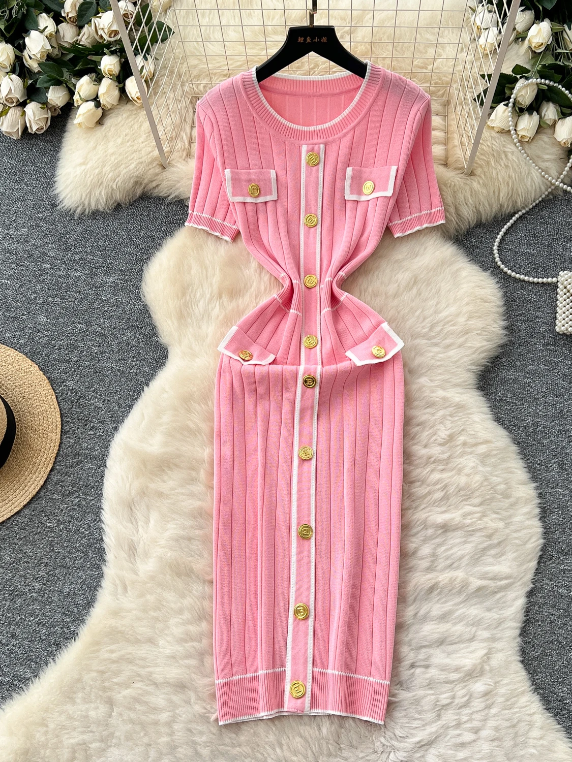 Slimming Effect High Waist Metal Bule Summer Dr Women's Faionable A-Line Dr Lightweight Polyester ort Sve