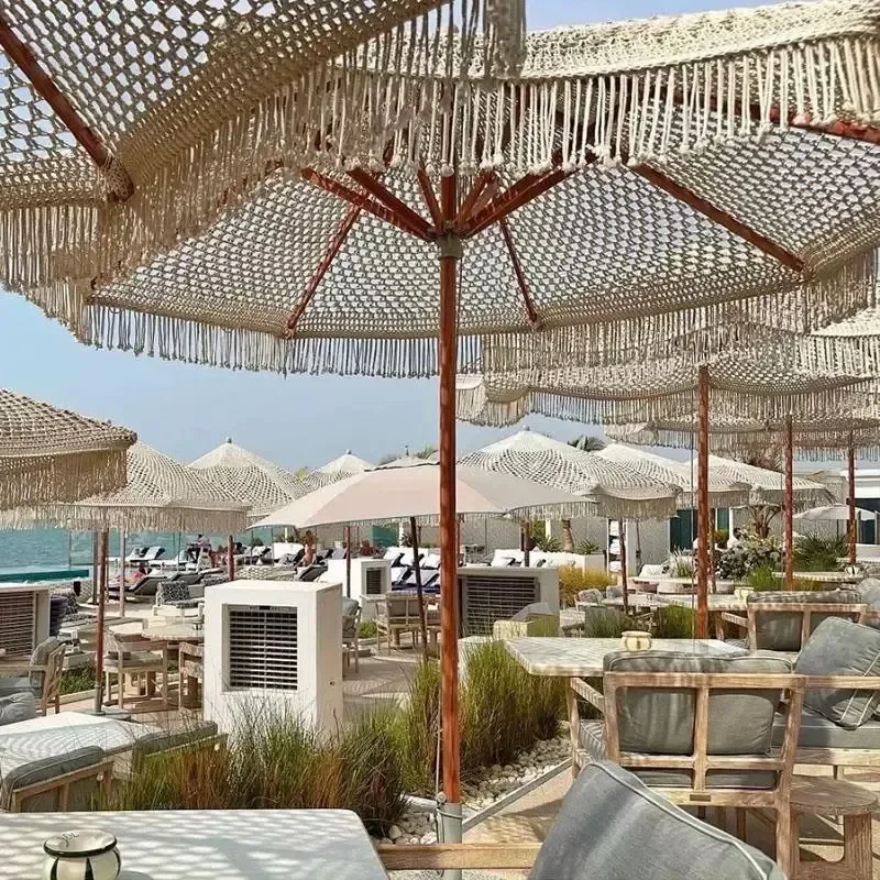 for Outdoor Garden Decoration Handmade Cotton Rope Woven Hollow Braided Sun Umbrella Net Rope Fringed Beach Umbrella
