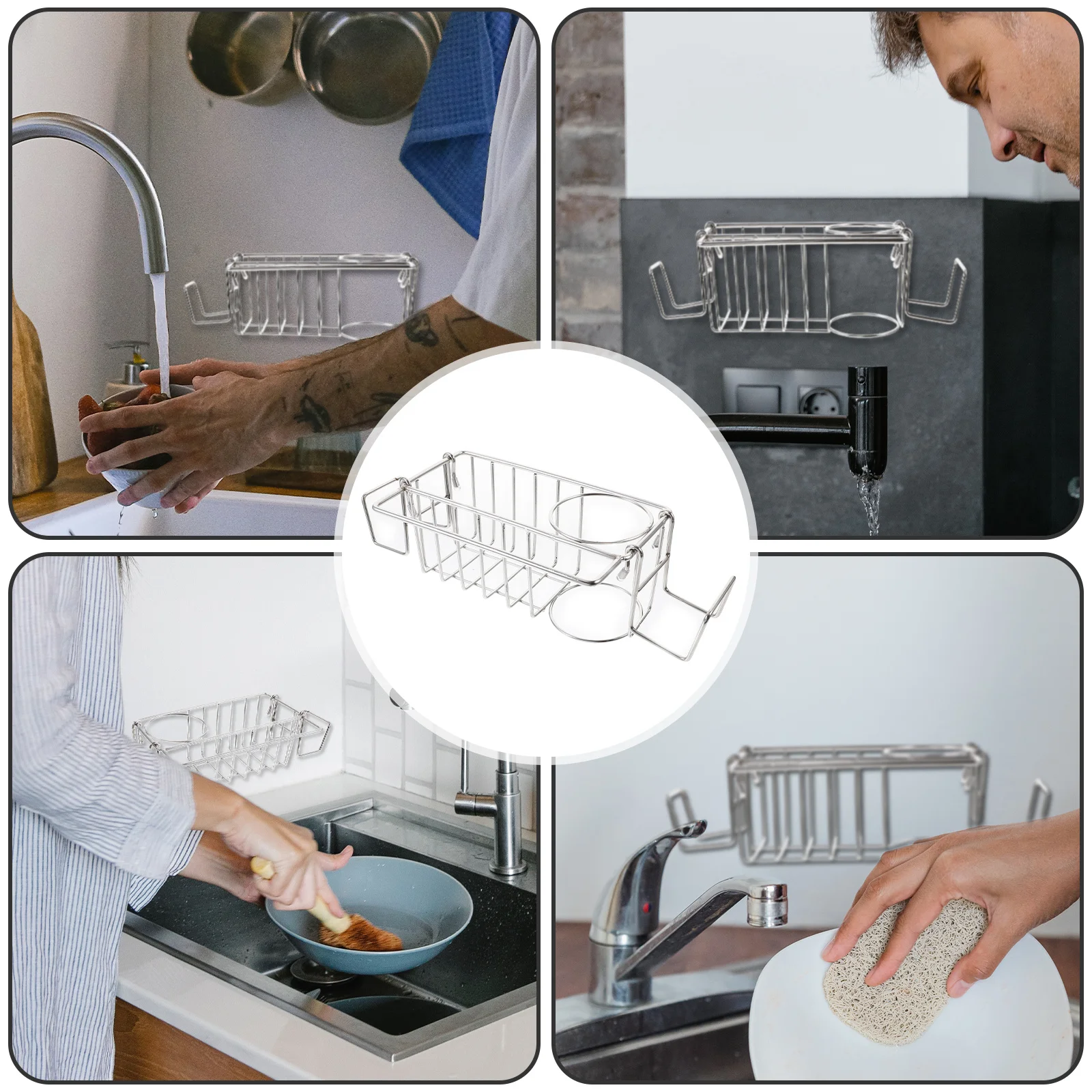 

Space Saving Kitchen Sink Organizer Stainless Steel Sponge Holder Large Capacity Dish Brush Towel Storage Creative Design