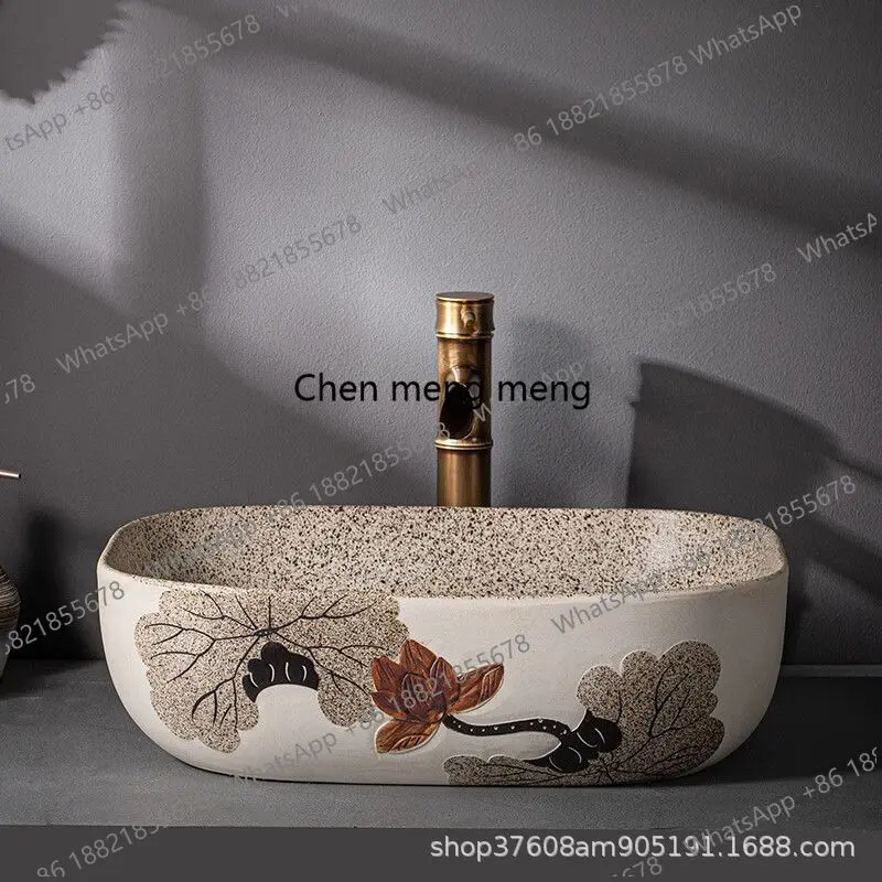 

Outdoor retro courtyard lotus porcelain table basin washbasin villa garden ceramic washbasin outdoor balcony basin