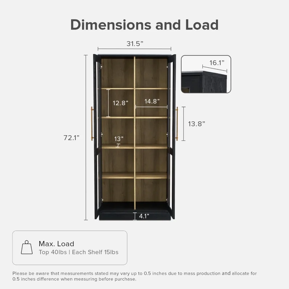 Blake Tall Display Cabinet, Kitchen Buffet Pantry Cupboard, Trophy Display Case, Storage Cabinet Scratch Resistant Acrylic