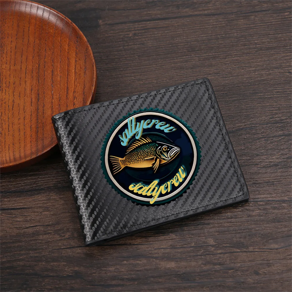 Golden fish logo,blue text Men's Wallets Simple Business Modern Stylish Printing Design Gifts For Father Boyfriend Christmas Lov