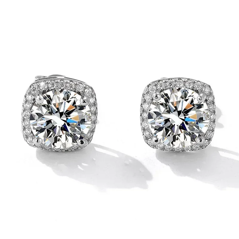 0.5/1/2CT D Color Moissanite Stud Earrings For Women GRA Certified S925 Silver Classic Square Wrap Ear Studs Fine Jewelry