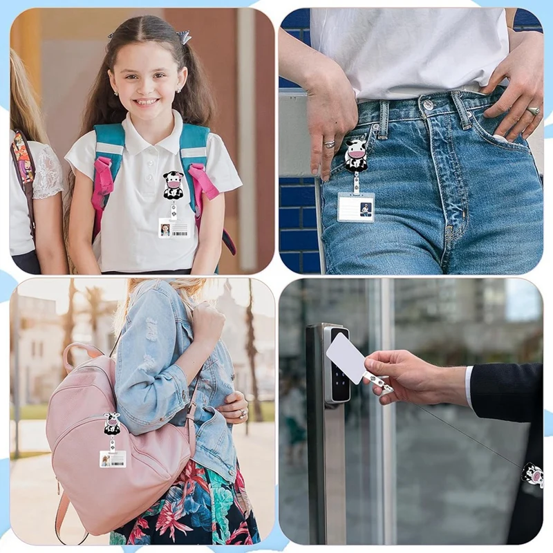 Clips de carrete de insignia de vaca, soporte de tarjeta de nombre de identificación, Clip giratorio, 3 piezas