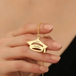 Custom 2024 Graduation Name Necklace Women Men Jewelry Personalized Stainless Steel Graduate Hat Necklace Classmate Gifts