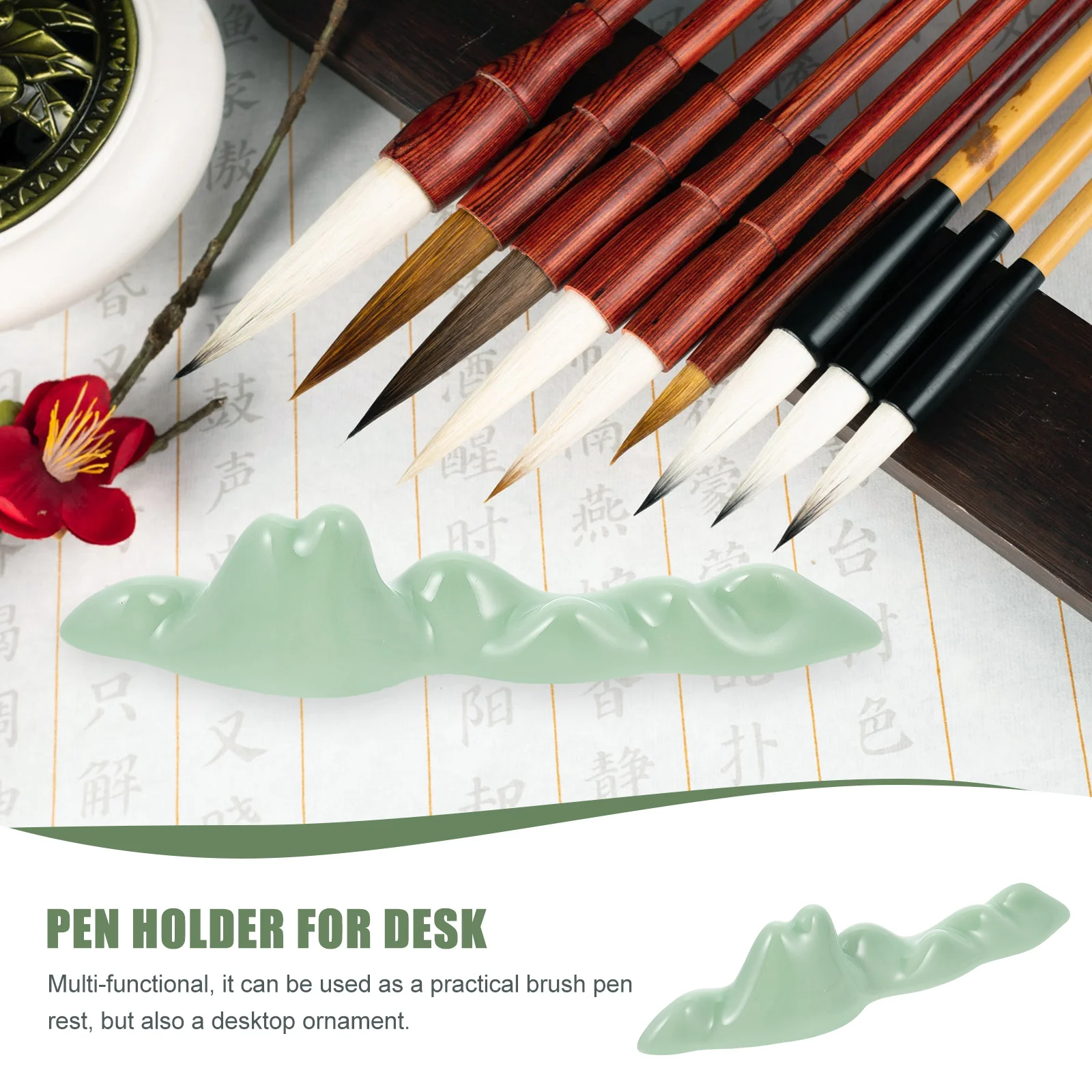 

Ceramic Brush Holder Blue White Porcelain Mountain Shaped Calligraphy Brush Rest Pen Rack for Desk Calligraphy Supplies