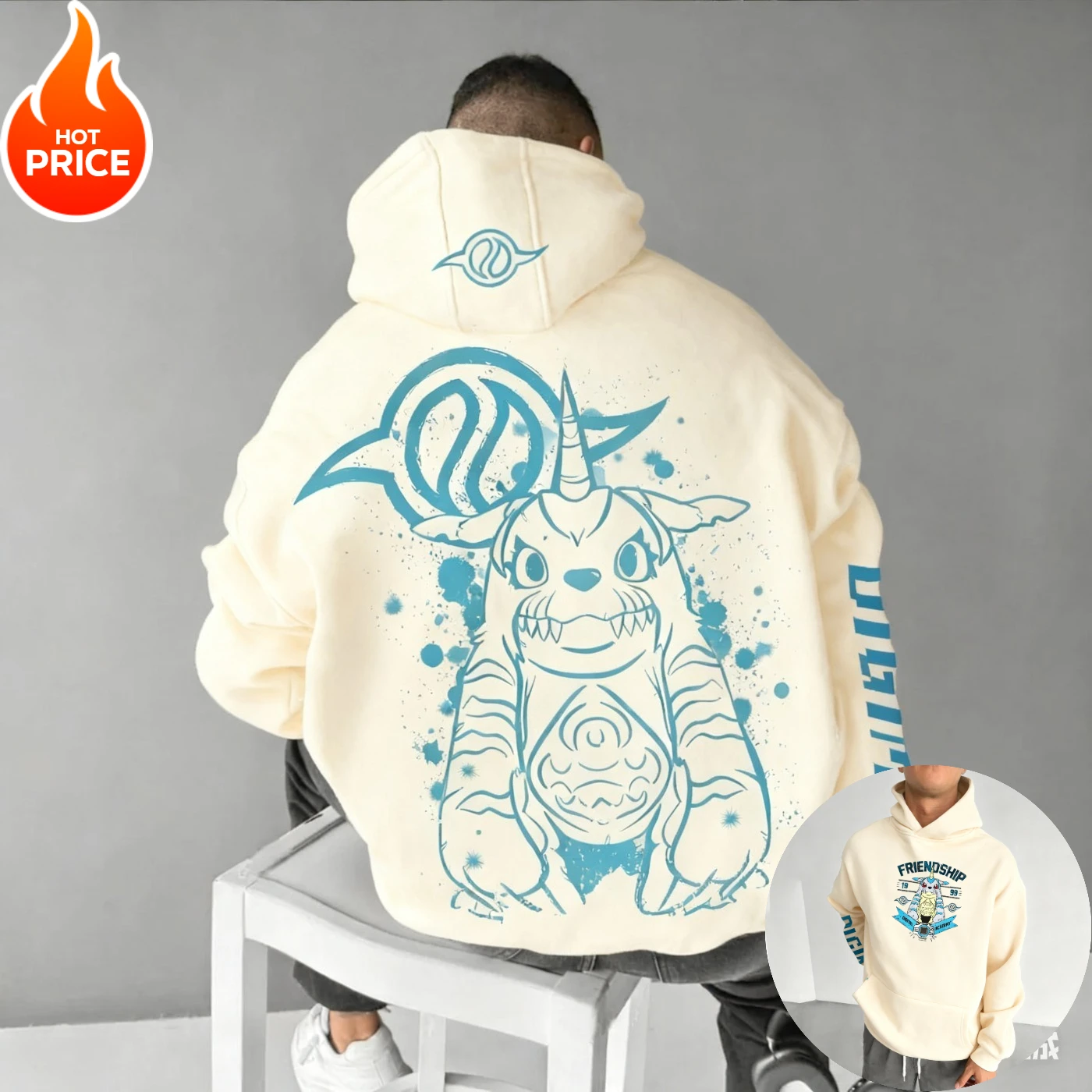 

Digimon Gabumon, осенняя Harajuku, аниме, зимняя мужская винтажная толстовка с капюшоном, уличная одежда, женская толстовка большого размера, топ с длинными рукавами Y2k