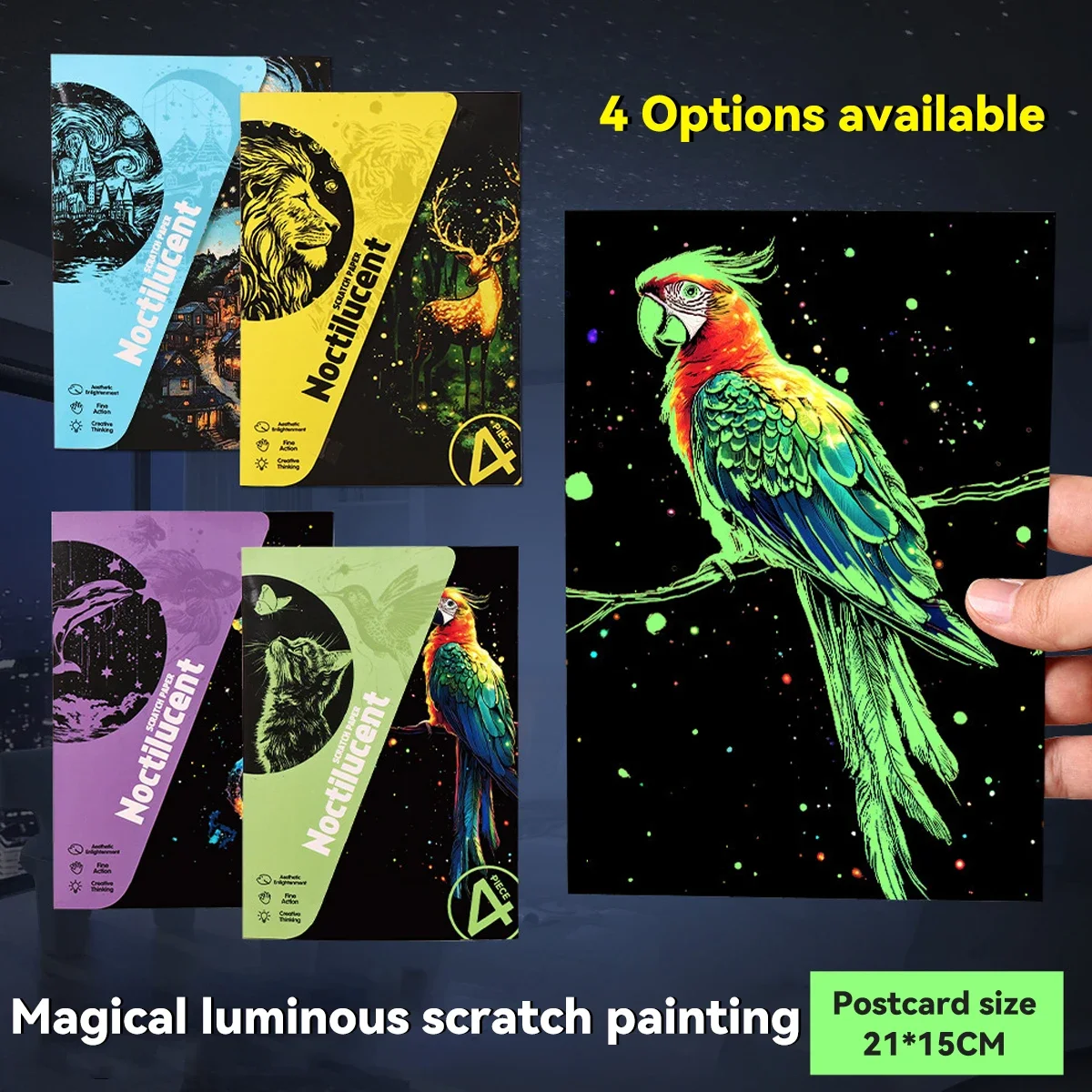 

4 Pcs/Set A5 Noctilucent DIY Colorful Scratch Book Painting Castle Lanscape Cute Animal Night View Manual Scratch Painting