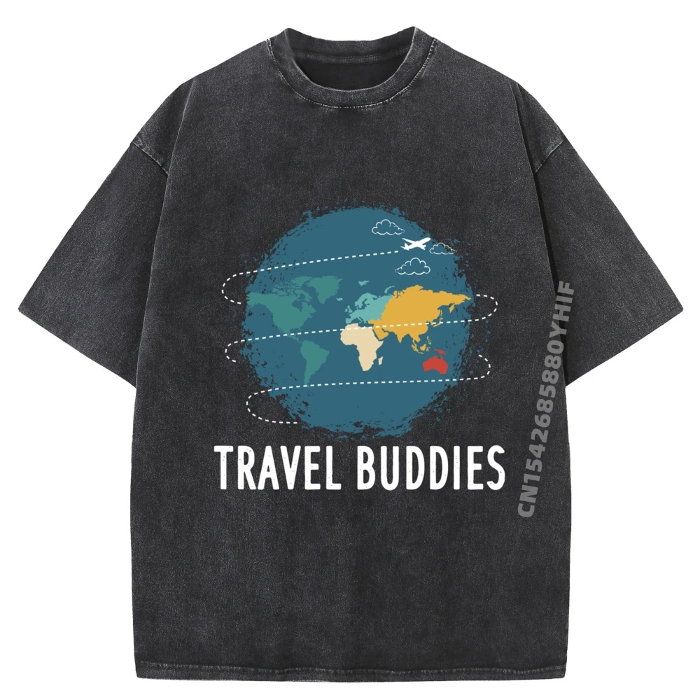 

Discount Travel Buddies Adventure Globe Vacation T-Shirt Graphic Tees Comfortable Mens Printed Tees Funky Washed T-shirts